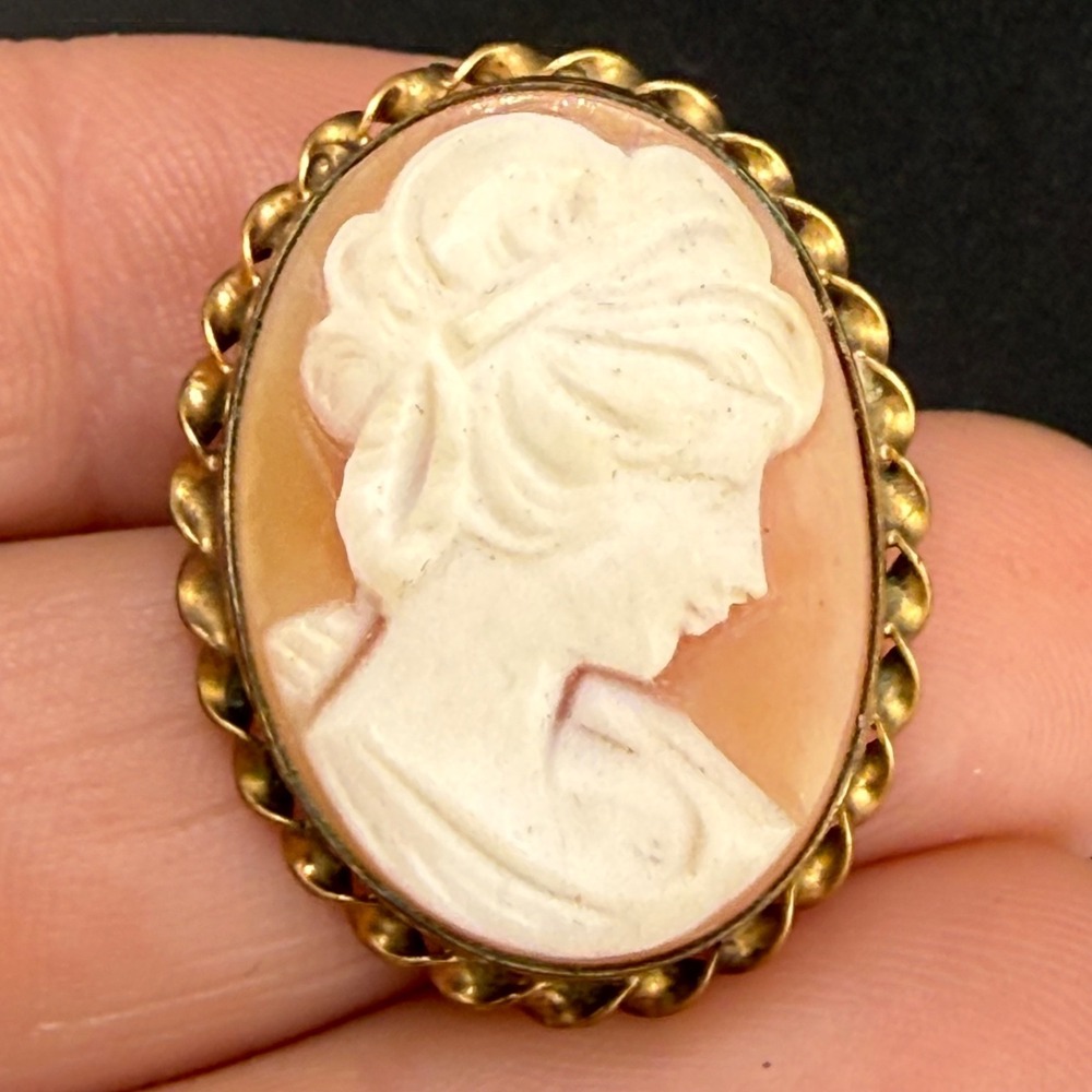 Vintage Cameo Brooch Pendant Gold Tone